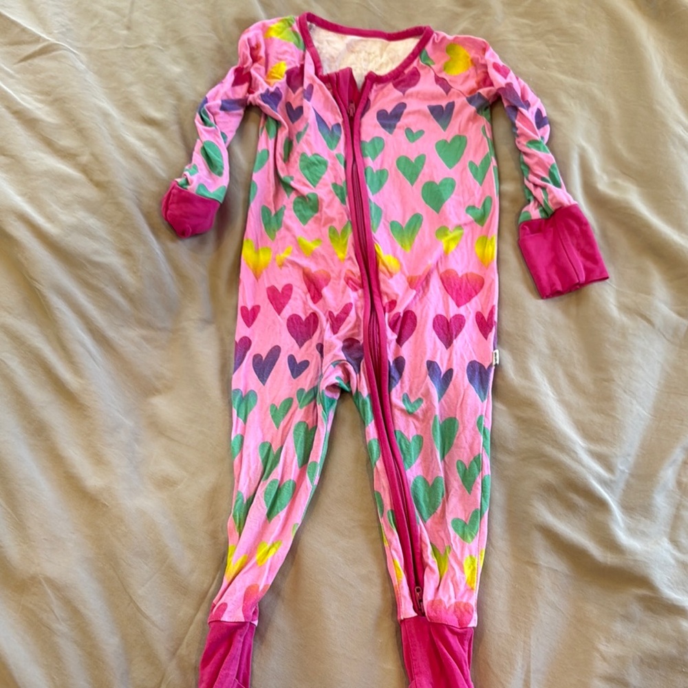 Little Sleepies Pink Heart Print Kids Footie